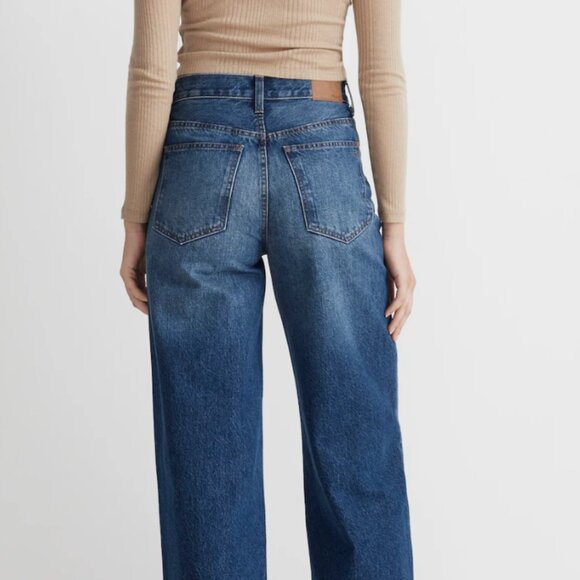 LIKE NEW Madewell Superwide Leg Jeans in Halleran Wash size 33 raw hem - Picture 2 of 7